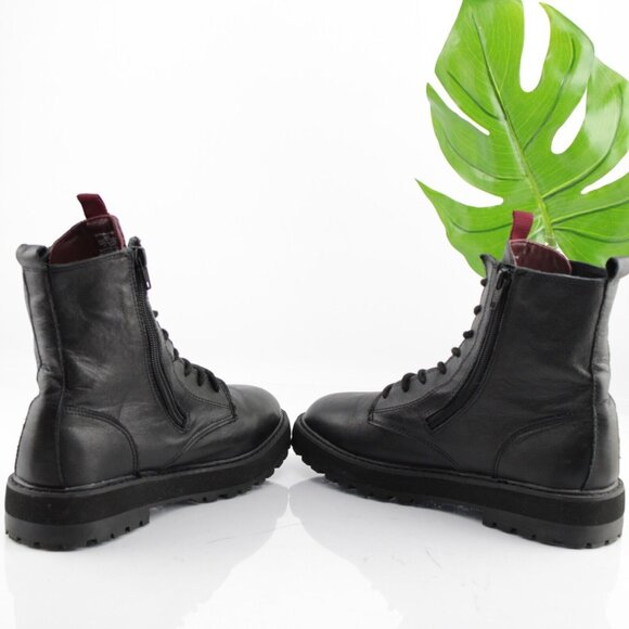 Zara Womens Combat Boot Size 37 6 Black Leather Lace Up Chunky Lug Sole Bootie - Picture 7 of 13